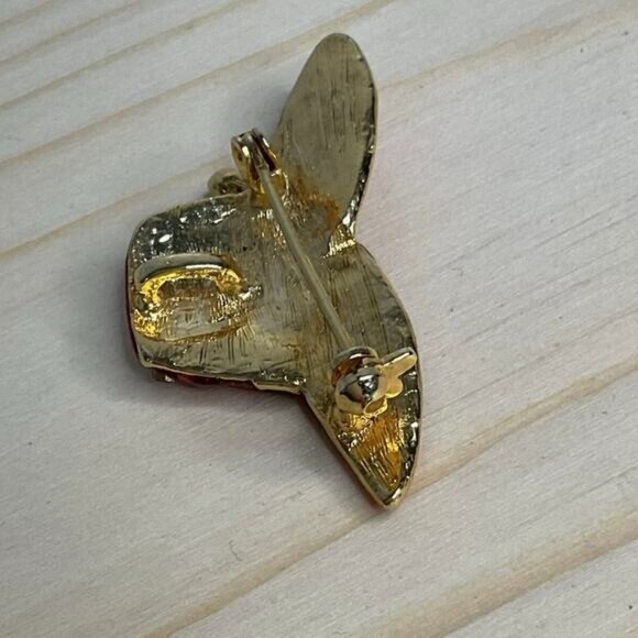 Vintage Rhinestone Red Hat Brooch Pin With Purple Flower Accent - Picture 5 of 6